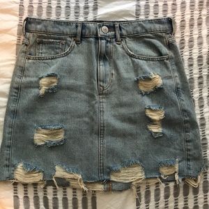 Express Distressed Denim A-Line Skirt